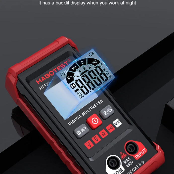 HABOTEST HT123 Smart Digital Multimeter High Precision Mini AC DC Voltage Current Resistance Tester (without Battery) - Red - 3