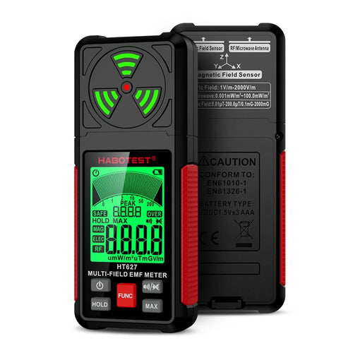 HABOTEST HT627 LCD Display EMF Detector 3-Axis Magnetic Electric RF Field Radiation Meter (without Battery) - Black - 1