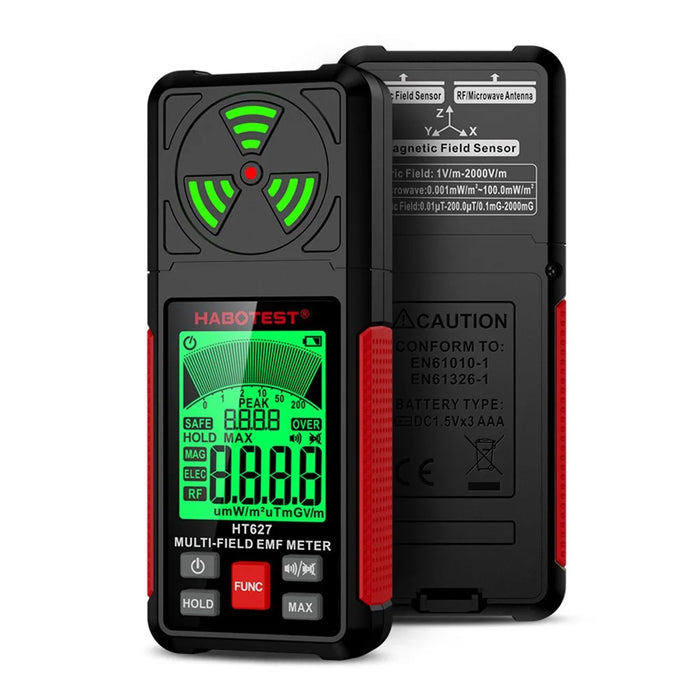 HABOTEST HT627 LCD Display EMF Detector 3-Axis Magnetic Electric RF Field Radiation Meter (without Battery) - Black - 1