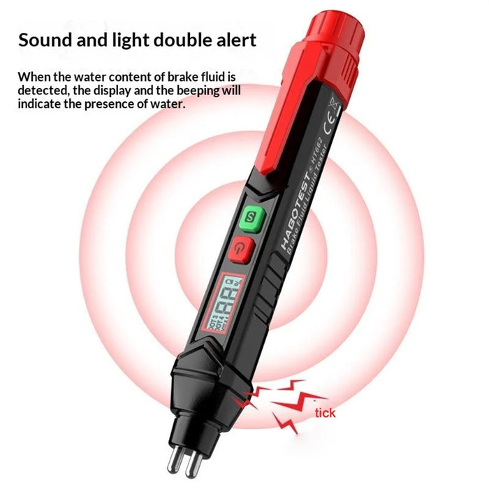 HABOTEST HT662 Brake Fluid Tester Audio Visual Dual Alarm LCD Display Digital Tester Pen (without Battery) - Black / Red - 2