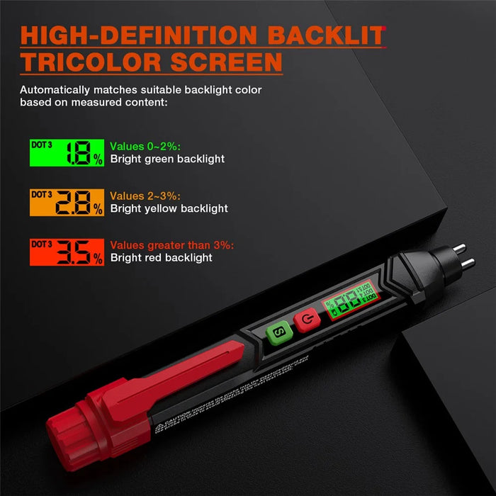 HABOTEST HT662 Brake Fluid Tester Audio Visual Dual Alarm LCD Display Digital Tester Pen (without Battery) - Black / Red - 5
