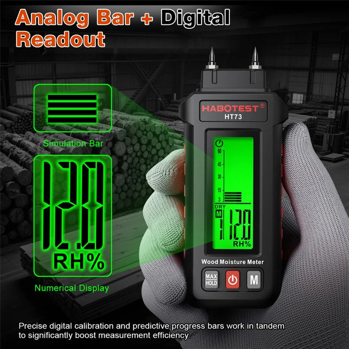 HABOTEST HT73 Wood Moisture Meter Digital Humidity Detector for Wood Paper Board (without Battery) - Black - 5