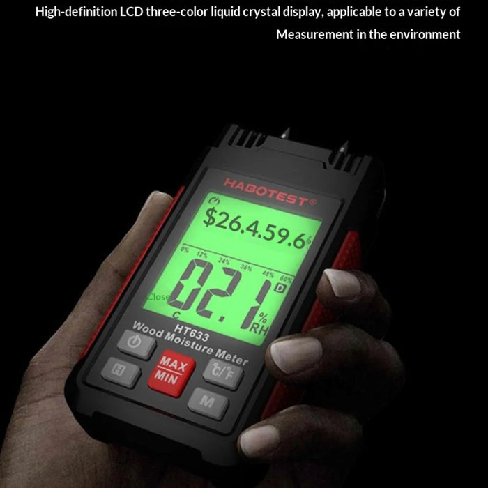HABOTEST HT633 Probe Type Wood Moisture Meter 7 Materials Detection Temperature Humidity Tester (without Battery) - Black - 7