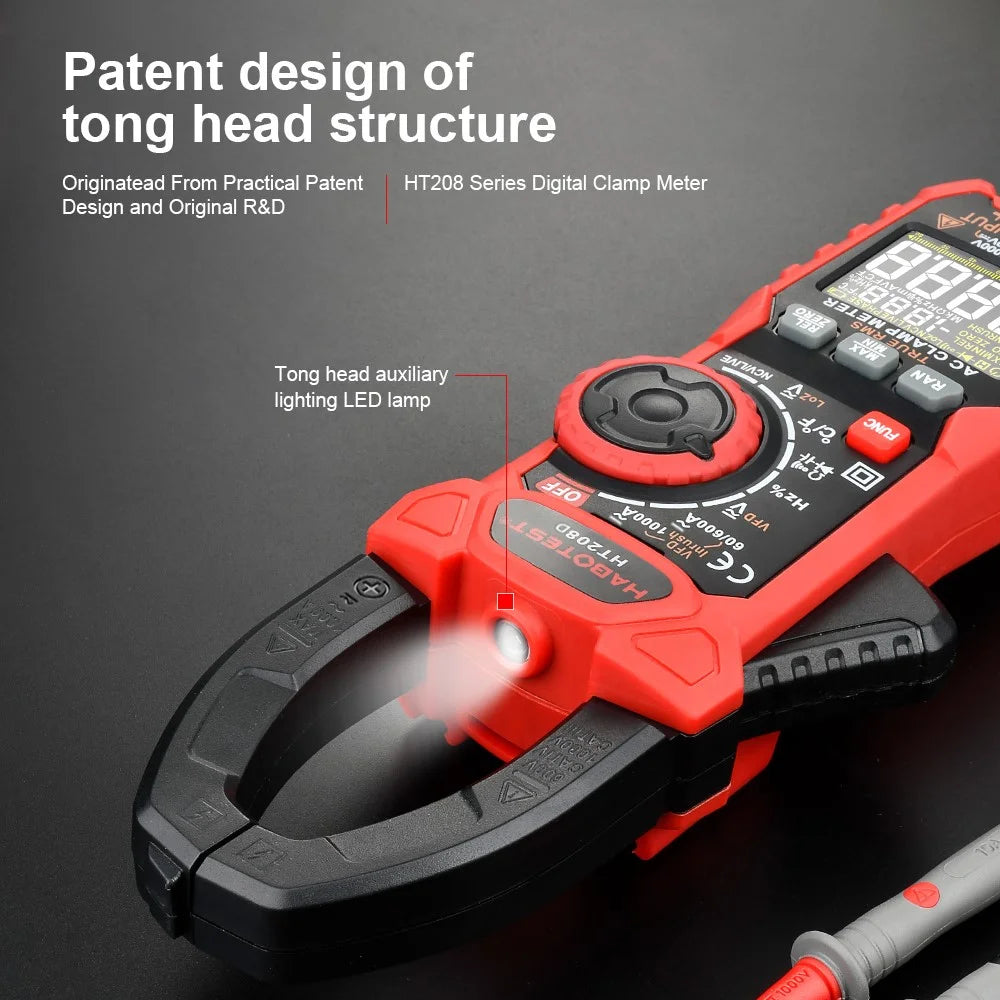 HABOTEST HT208D 1000A AC / DC Digital Clamp Meter True RMS Pliers Multimeter (without Battery) - Black / Red - 2