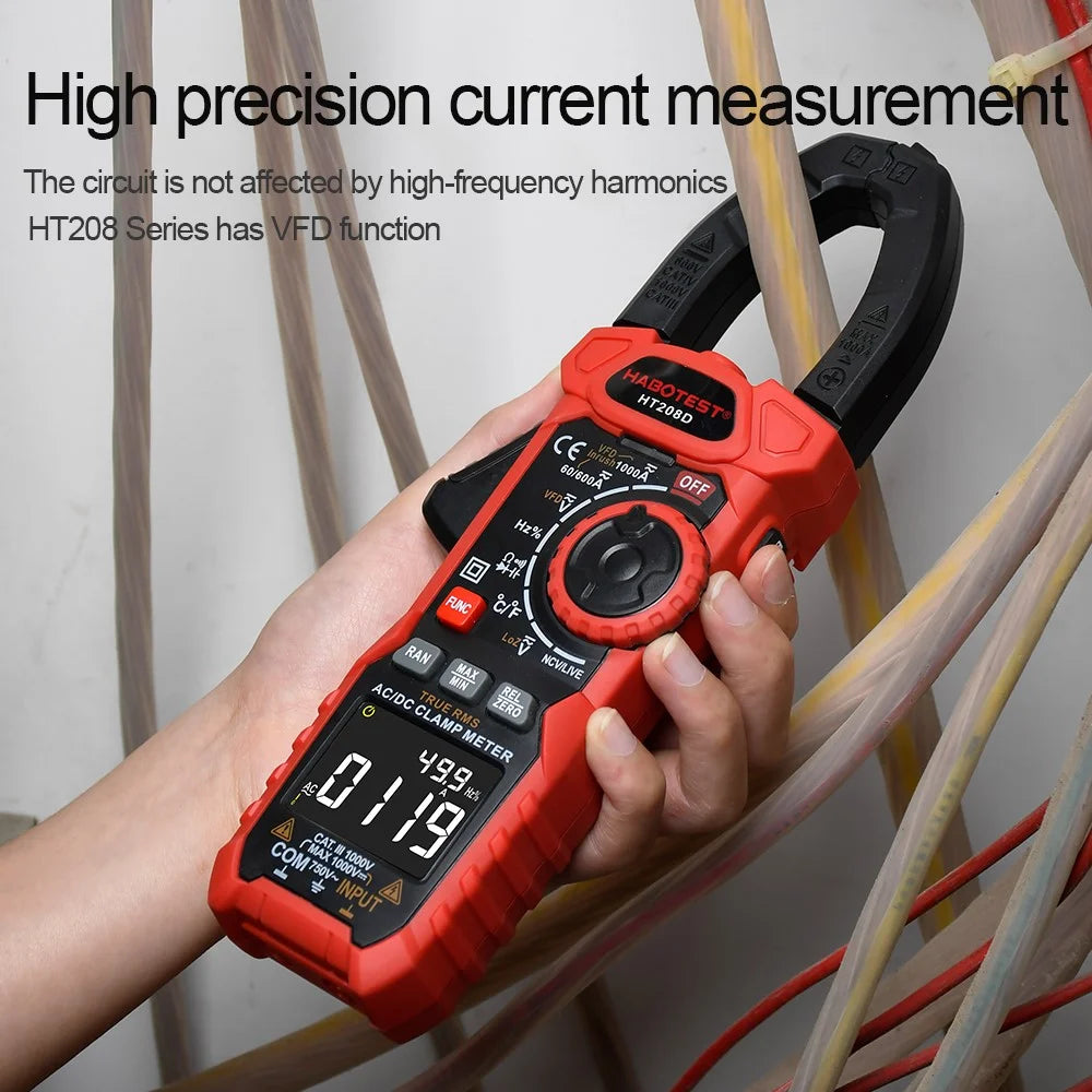 HABOTEST HT208D 1000A AC / DC Digital Clamp Meter True RMS Pliers Multimeter (without Battery) - Black / Red - 5