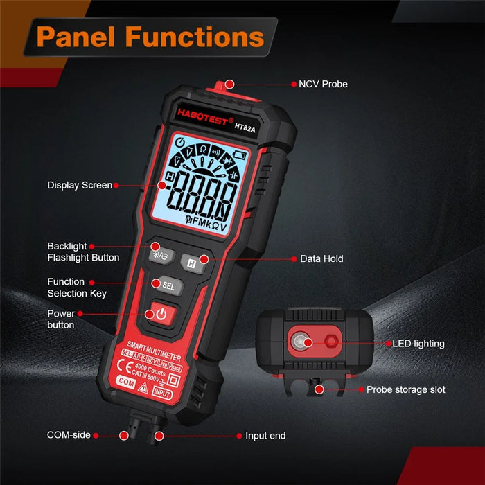 HABOTEST HT82A Smart Digital Multimeter AC / DC Voltage Auto Recognition NCV Detection Tester (without Battery) - Black - 4