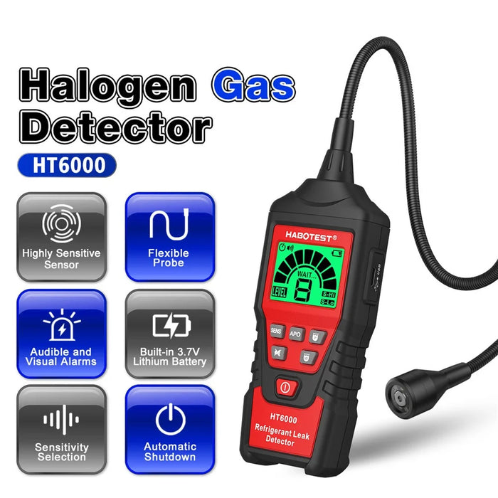 HABOTEST HT6000 Halogen Gas Detector 16ppm High Sensitivity Refrigerant Leak Tester - Black / Red - 2