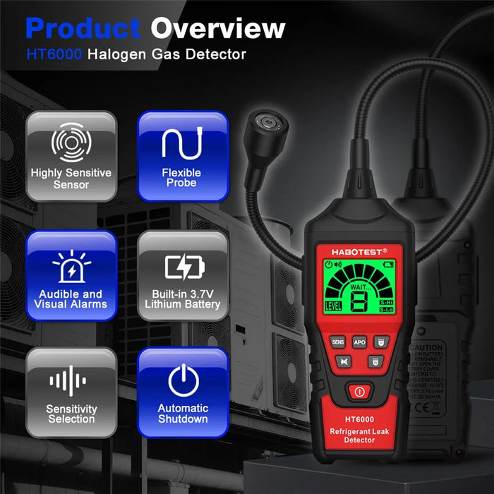HABOTEST HT6000 Halogen Gas Detector 16ppm High Sensitivity Refrigerant Leak Tester - Black / Red - 4
