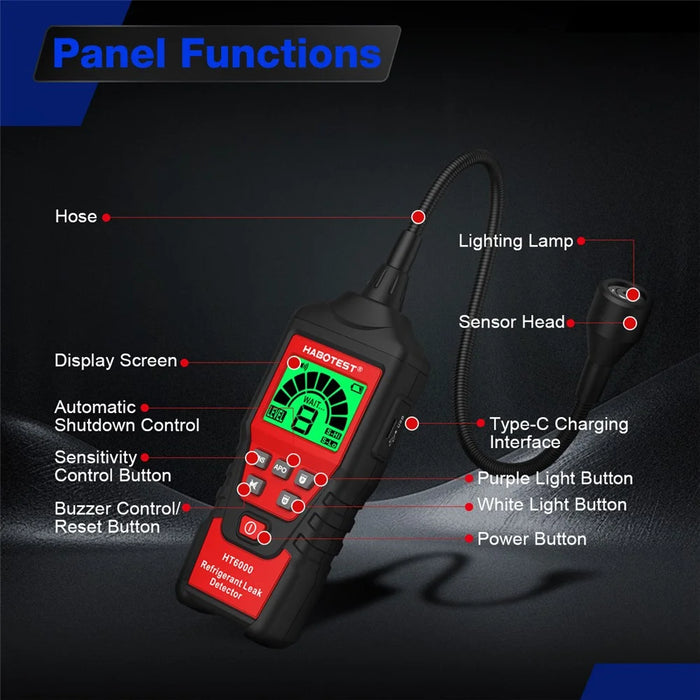 HABOTEST HT6000 Halogen Gas Detector 16ppm High Sensitivity Refrigerant Leak Tester - Black / Red - 6