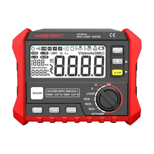 HABOTEST HT5910 RCD Loop Resistance Tester 4.7inch LCD Digital 1000V CAT III Tester (without Battery) - Black / Red - 1