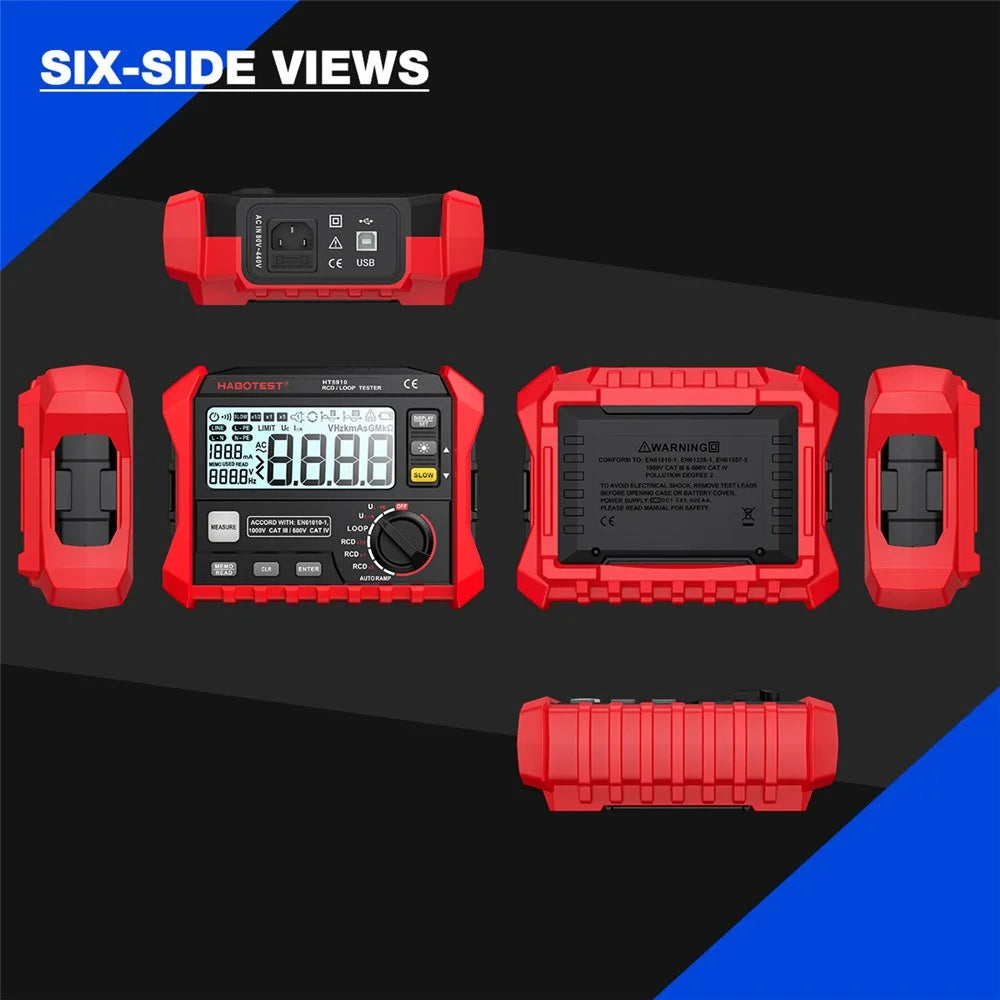 HABOTEST HT5910 RCD Loop Resistance Tester 4.7inch LCD Digital 1000V CAT III Tester (without Battery) - Black / Red - 3