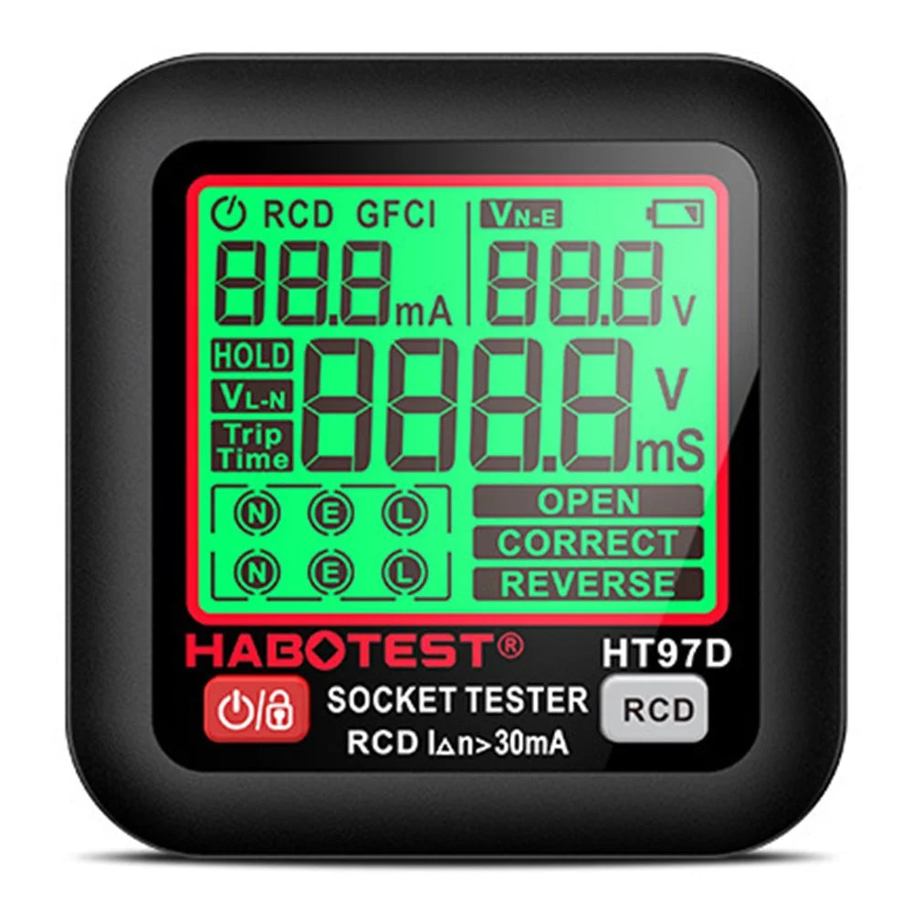 HABOTEST HT97D Digital Socket Tester Multimeter RCD Leakage Phase Sequence Detector for Electrical - Black - 1