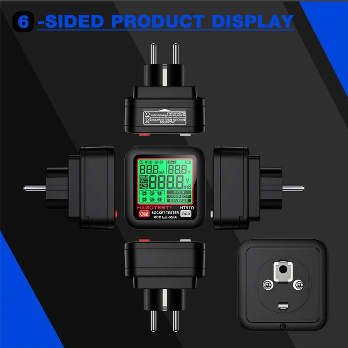 HABOTEST HT97D Digital Socket Tester Multimeter RCD Leakage Phase Sequence Detector for Electrical - Black - 4