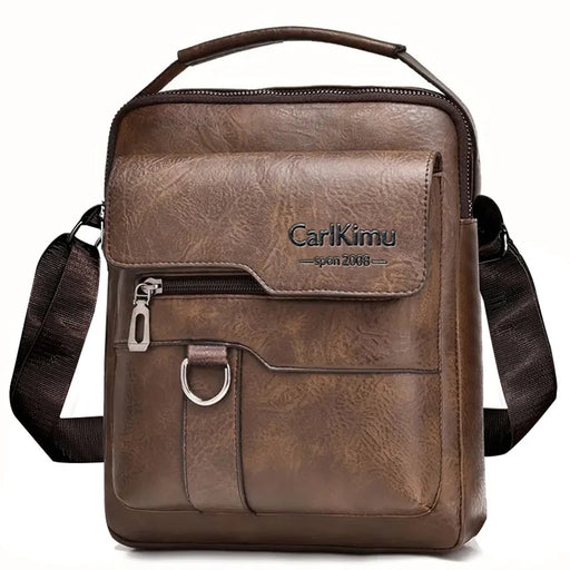 C1189 Men PU Leather Messenger Bag with Magnetic Flap Crossbody Shoulder Bag for Office Business - Brown - 1