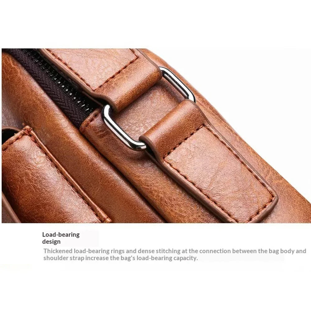 C1189 Men PU Leather Messenger Bag with Magnetic Flap Crossbody Shoulder Bag for Office Business - Brown - 2
