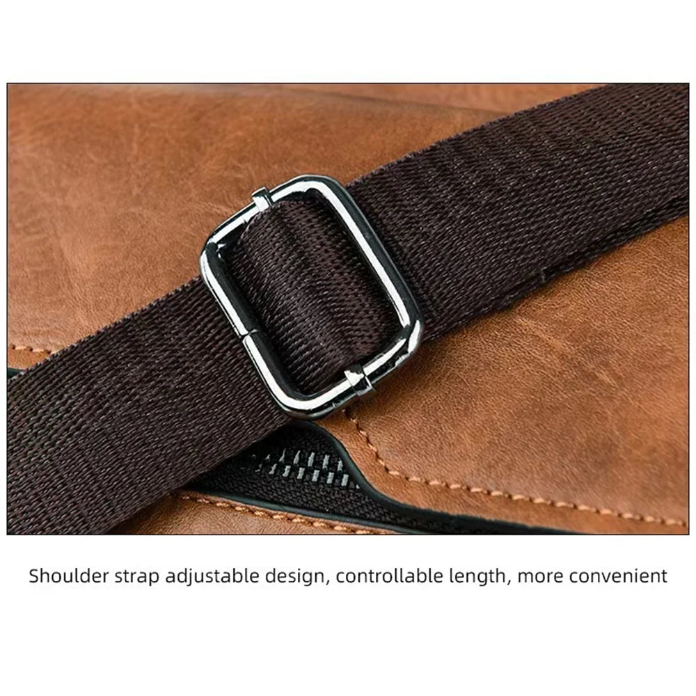 C1189 Men PU Leather Messenger Bag with Magnetic Flap Crossbody Shoulder Bag for Office Business - Brown - 3