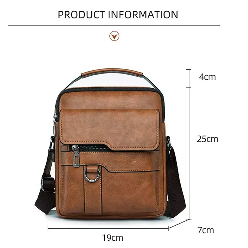 C1189 Men PU Leather Messenger Bag with Magnetic Flap Crossbody Shoulder Bag for Office Business - Brown - 4