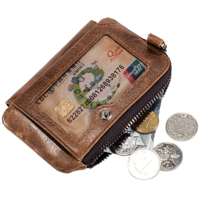 BULLCAPTAIN 01 Vertical Top Layer Cowhide Men Wallet Detachable Zipper Pocket Design Coins Cards Cash Holder Bag - Brown - 4