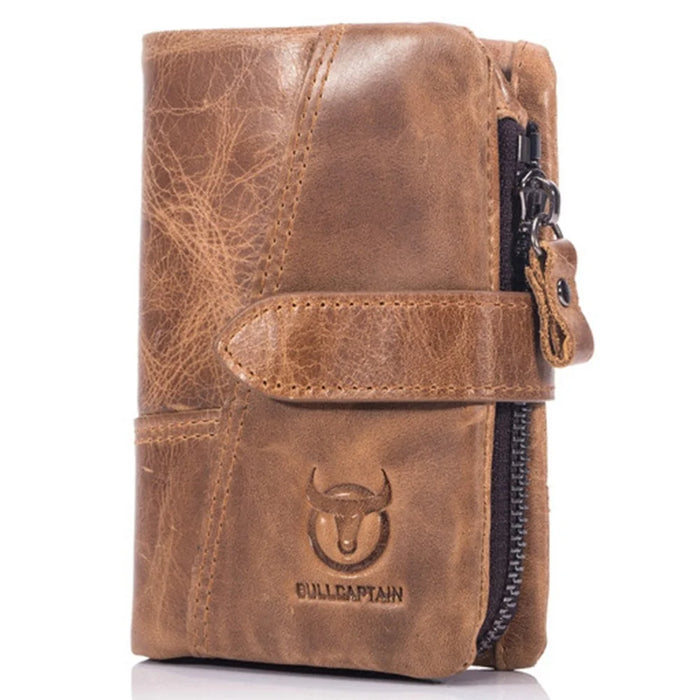 BULLCAPTAIN 01 Vertical Top Layer Cowhide Men Wallet Detachable Zipper Pocket Design Coins Cards Cash Holder Bag - Brown - 6