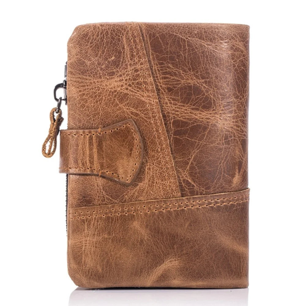 BULLCAPTAIN 01 Vertical Top Layer Cowhide Men Wallet Detachable Zipper Pocket Design Coins Cards Cash Holder Bag - Brown - 7