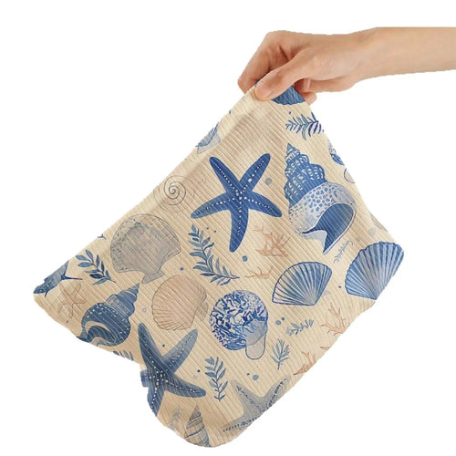 26x18cm Marine Life Print Corduroy Makeup Bag Zipper Cosmetic Pouch Ocean Pattern Organizer - 1
