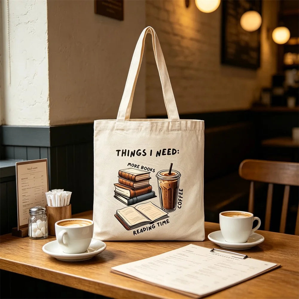 35x40cm Large Capacity Canvas Tote Bag Multi-functional Books Coffee Reading Print Reusable Shoulder Bag for Shopping Daily - 2