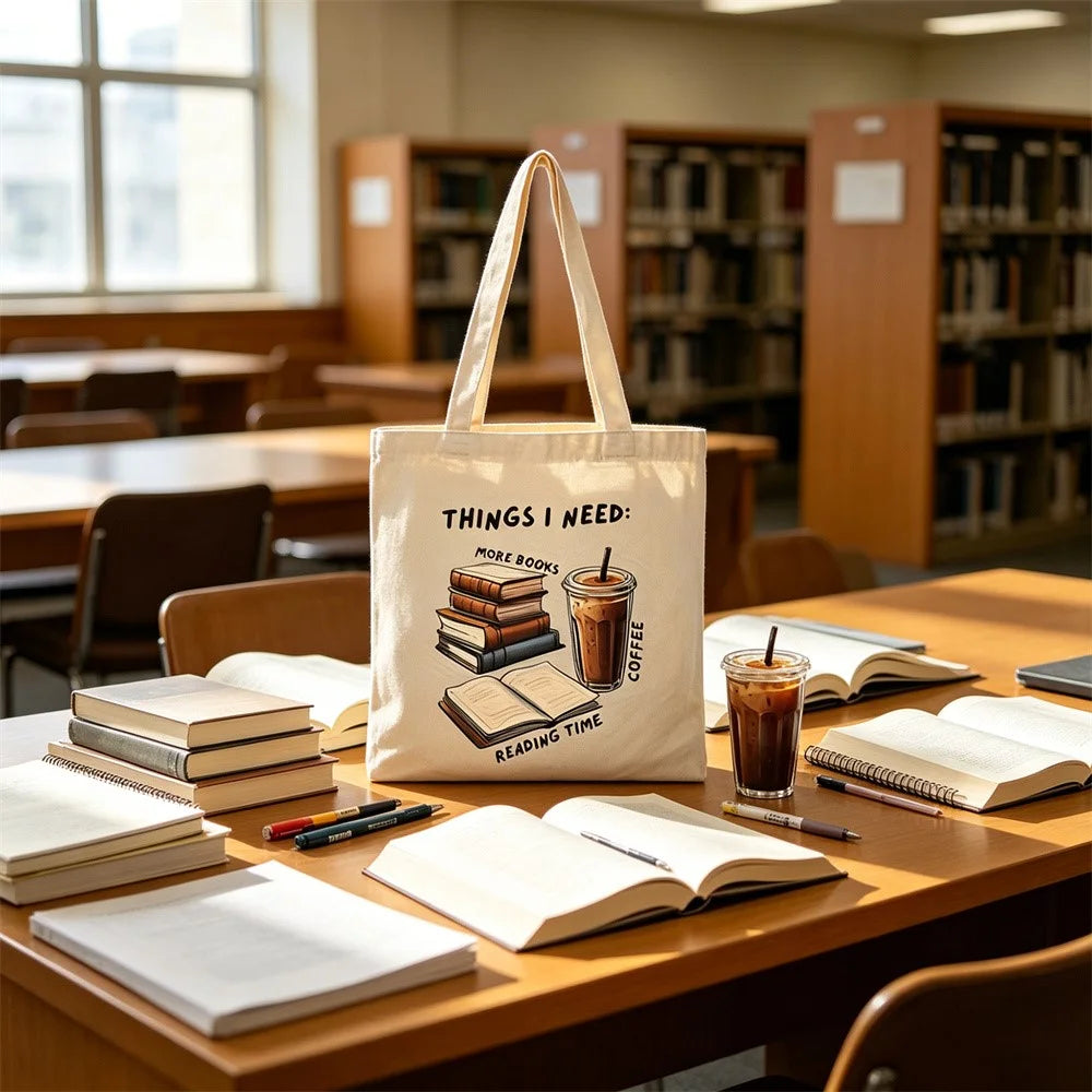 35x40cm Large Capacity Canvas Tote Bag Multi-functional Books Coffee Reading Print Reusable Shoulder Bag for Shopping Daily - 3