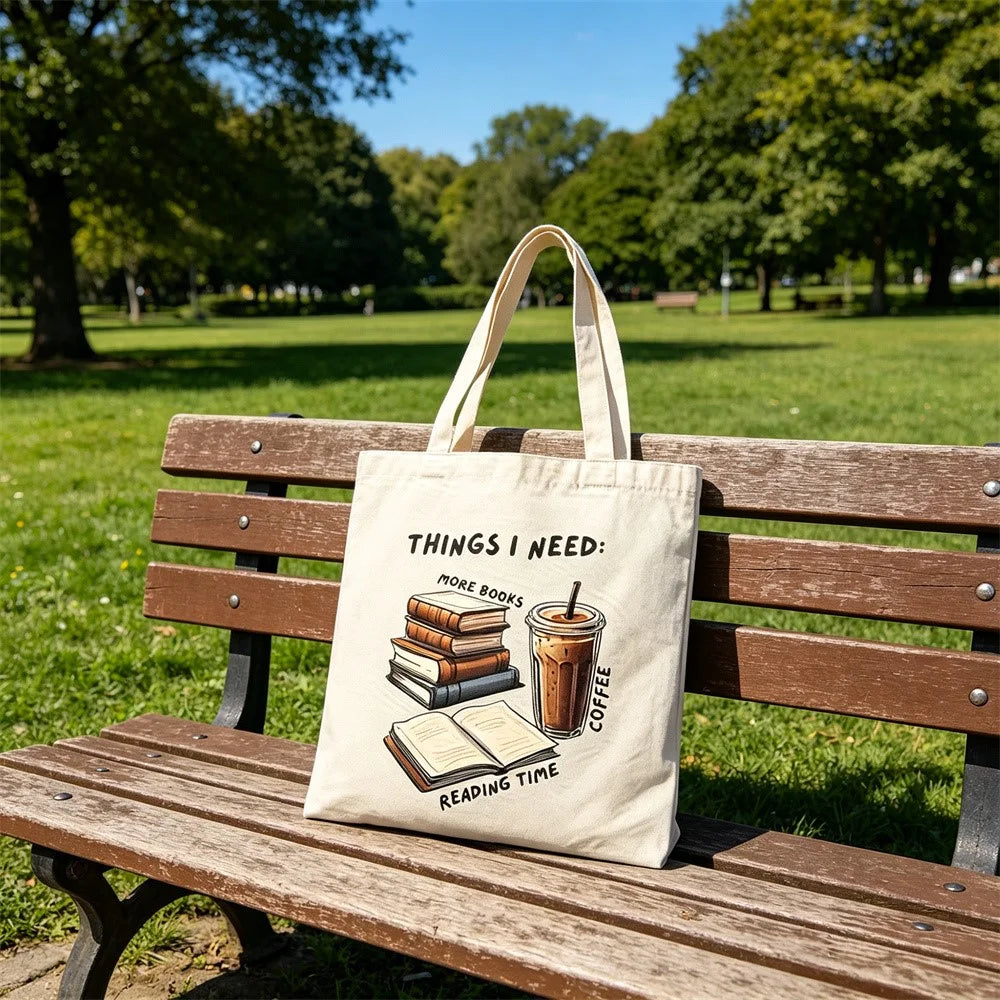 35x40cm Large Capacity Canvas Tote Bag Multi-functional Books Coffee Reading Print Reusable Shoulder Bag for Shopping Daily - 4