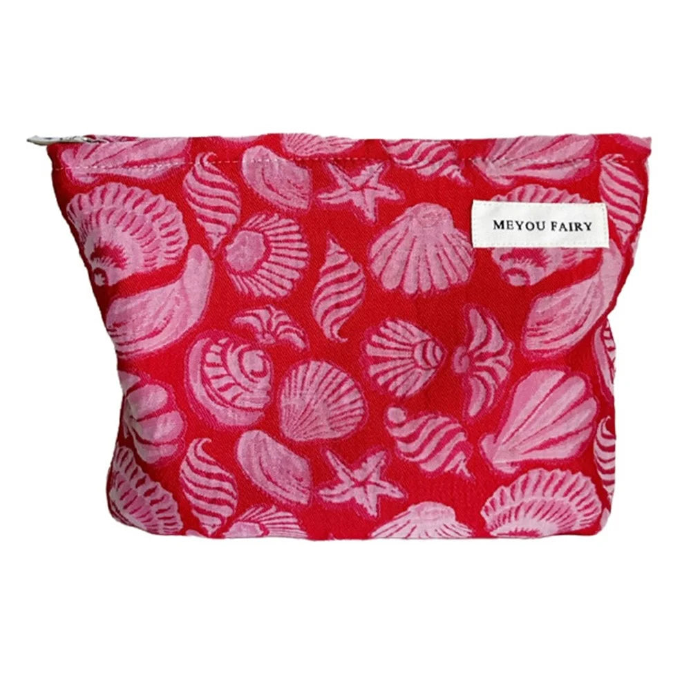 25x18cm Large Size Makeup Bag Red Shell Starfish Print Storage Cosmetic Pouch Travel Toiletry Organizer - 1