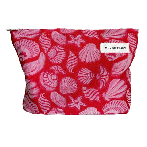 25x18cm Large Size Makeup Bag Red Shell Starfish Print Storage Cosmetic Pouch Travel Toiletry Organizer - 1