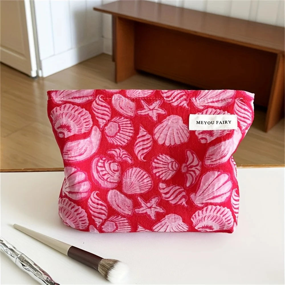 25x18cm Large Size Makeup Bag Red Shell Starfish Print Storage Cosmetic Pouch Travel Toiletry Organizer - 6