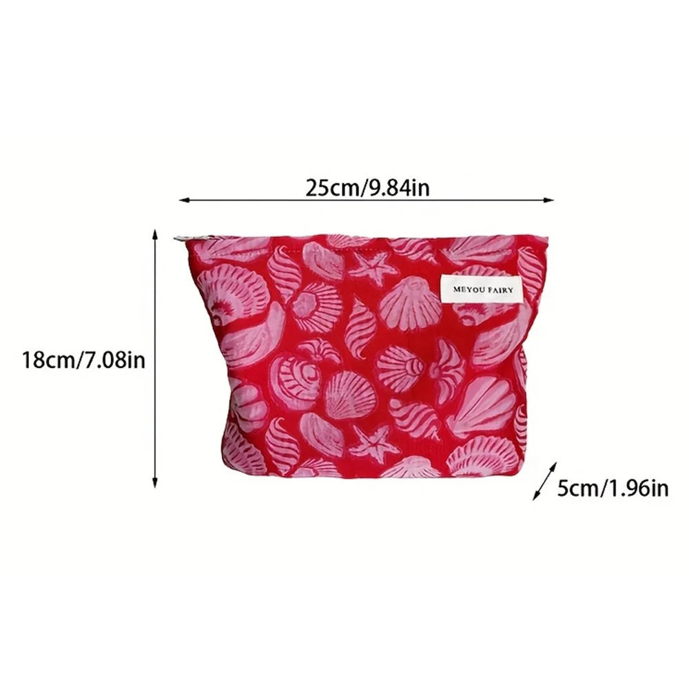 25x18cm Large Size Makeup Bag Red Shell Starfish Print Storage Cosmetic Pouch Travel Toiletry Organizer - 7