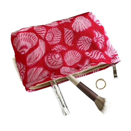 19x12cm Small Size Makeup Bag Red Shell Starfish Print Cosmetic Pouch Travel Toiletry Organizer - 1