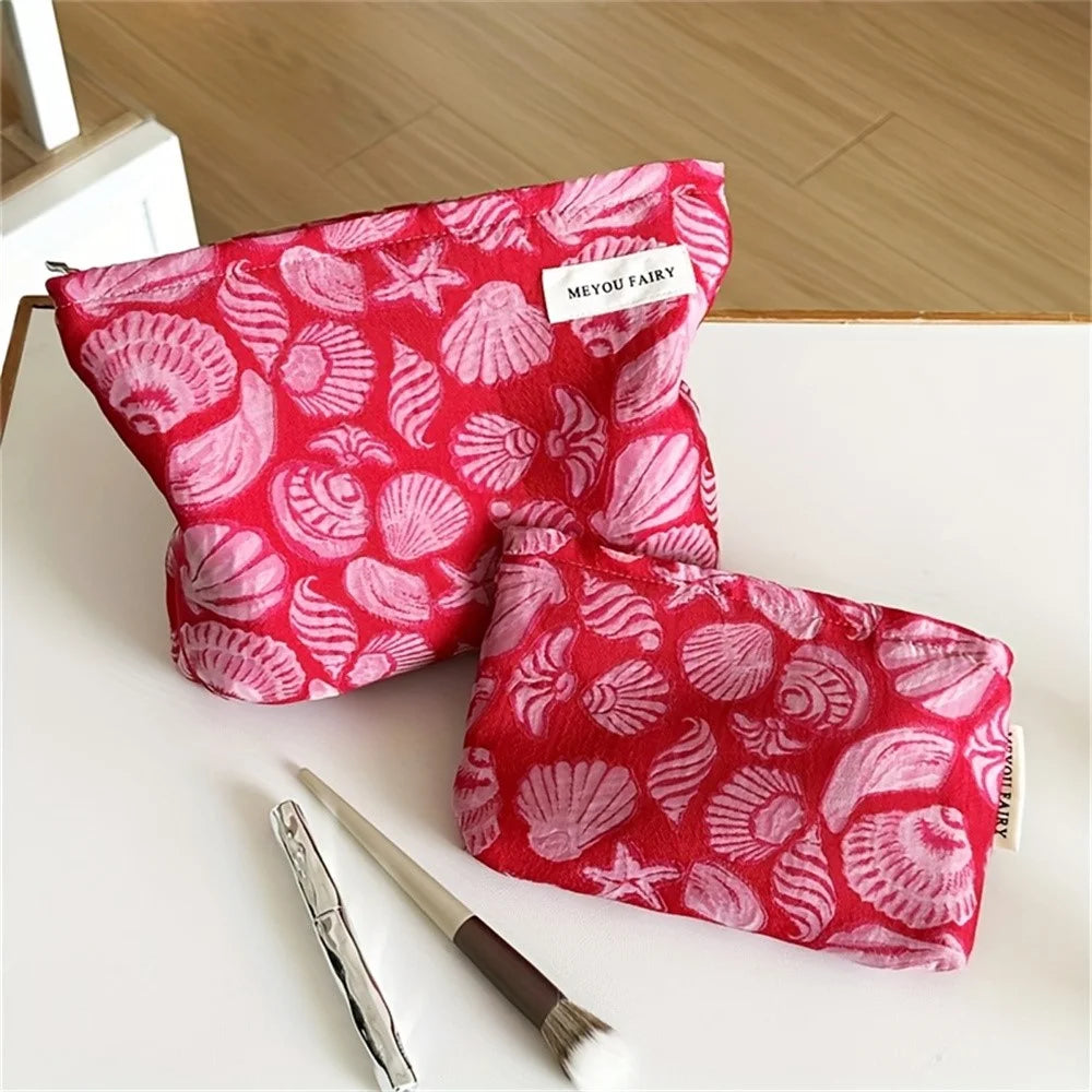19x12cm Small Size Makeup Bag Red Shell Starfish Print Cosmetic Pouch Travel Toiletry Organizer - 2