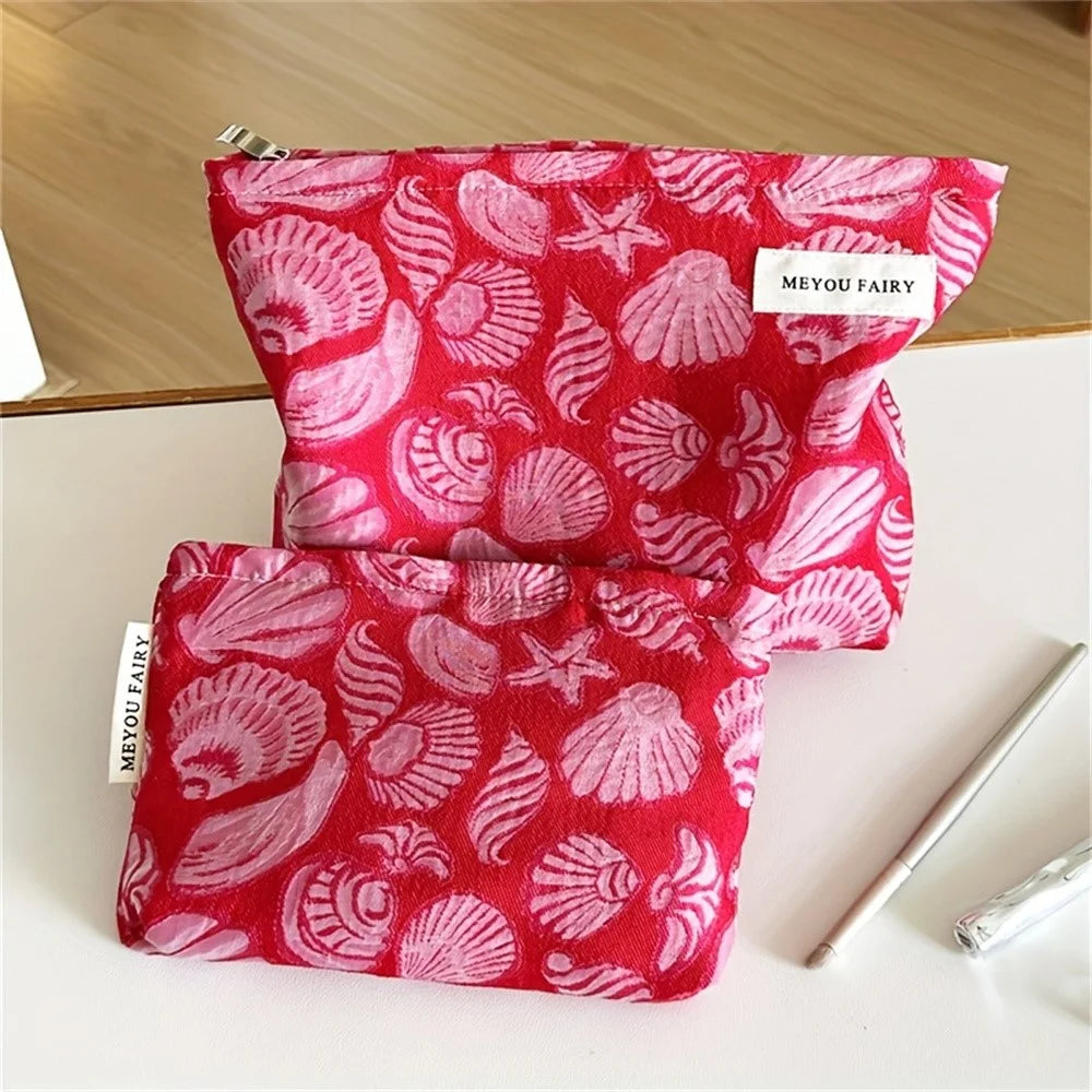 19x12cm Small Size Makeup Bag Red Shell Starfish Print Cosmetic Pouch Travel Toiletry Organizer - 3