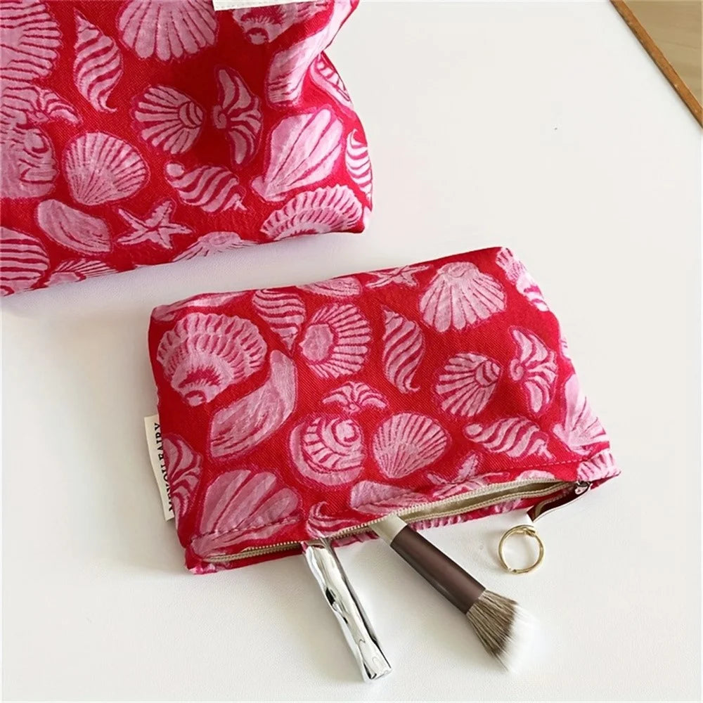 19x12cm Small Size Makeup Bag Red Shell Starfish Print Cosmetic Pouch Travel Toiletry Organizer - 4