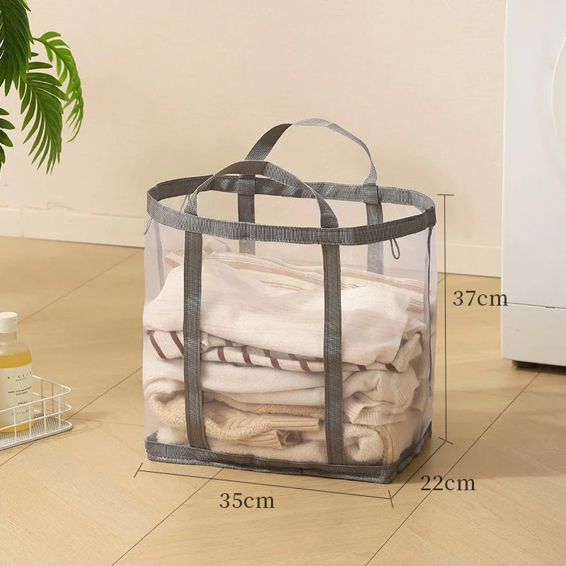 Size M Mesh Laundry Basket Foldable Breathable Dirty Clothes Hamper with Handles for Toys Storage - Grey - 1
