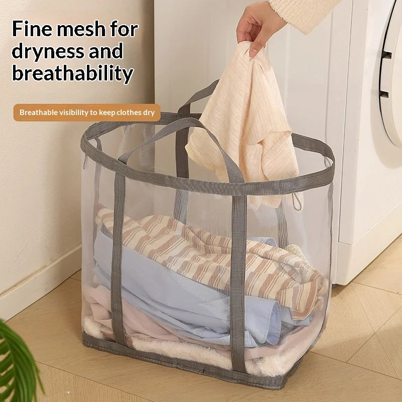 Size M Mesh Laundry Basket Foldable Breathable Dirty Clothes Hamper with Handles for Toys Storage - Grey - 3