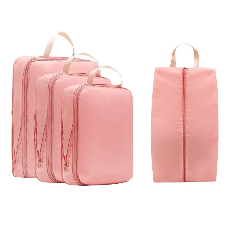 4Pcs/Set Travel Compression Packing Bags Waterproof Clothes Storage Organizer for Luggage Suitcase - Pink - 1