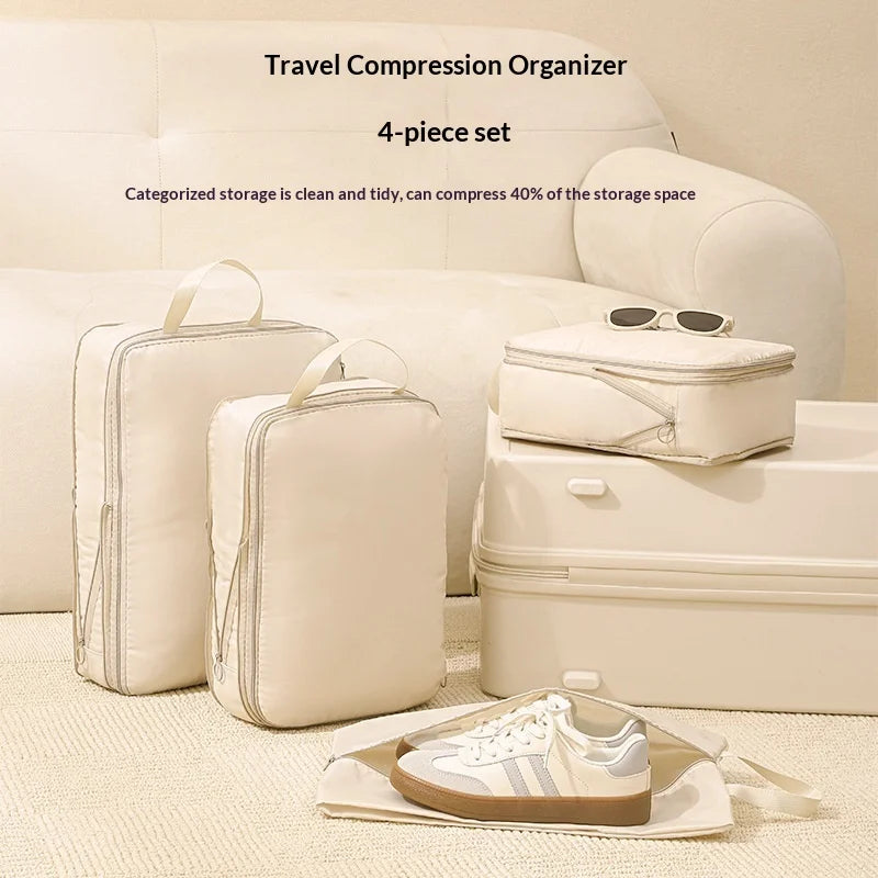 4Pcs/Set Travel Compression Packing Bags Waterproof Clothes Storage Organizer for Luggage Suitcase - Pink - 2