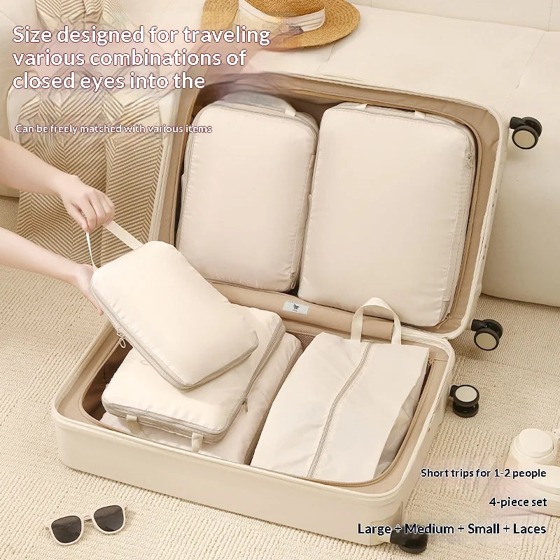 4Pcs/Set Travel Compression Packing Bags Waterproof Clothes Storage Organizer for Luggage Suitcase - Pink - 4