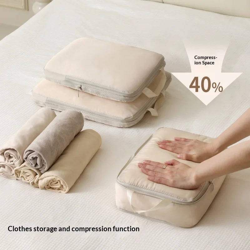 4Pcs/Set Travel Compression Packing Bags Waterproof Clothes Storage Organizer for Luggage Suitcase - Pink - 5