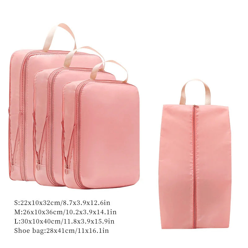 4Pcs/Set Travel Compression Packing Bags Waterproof Clothes Storage Organizer for Luggage Suitcase - Pink - 6