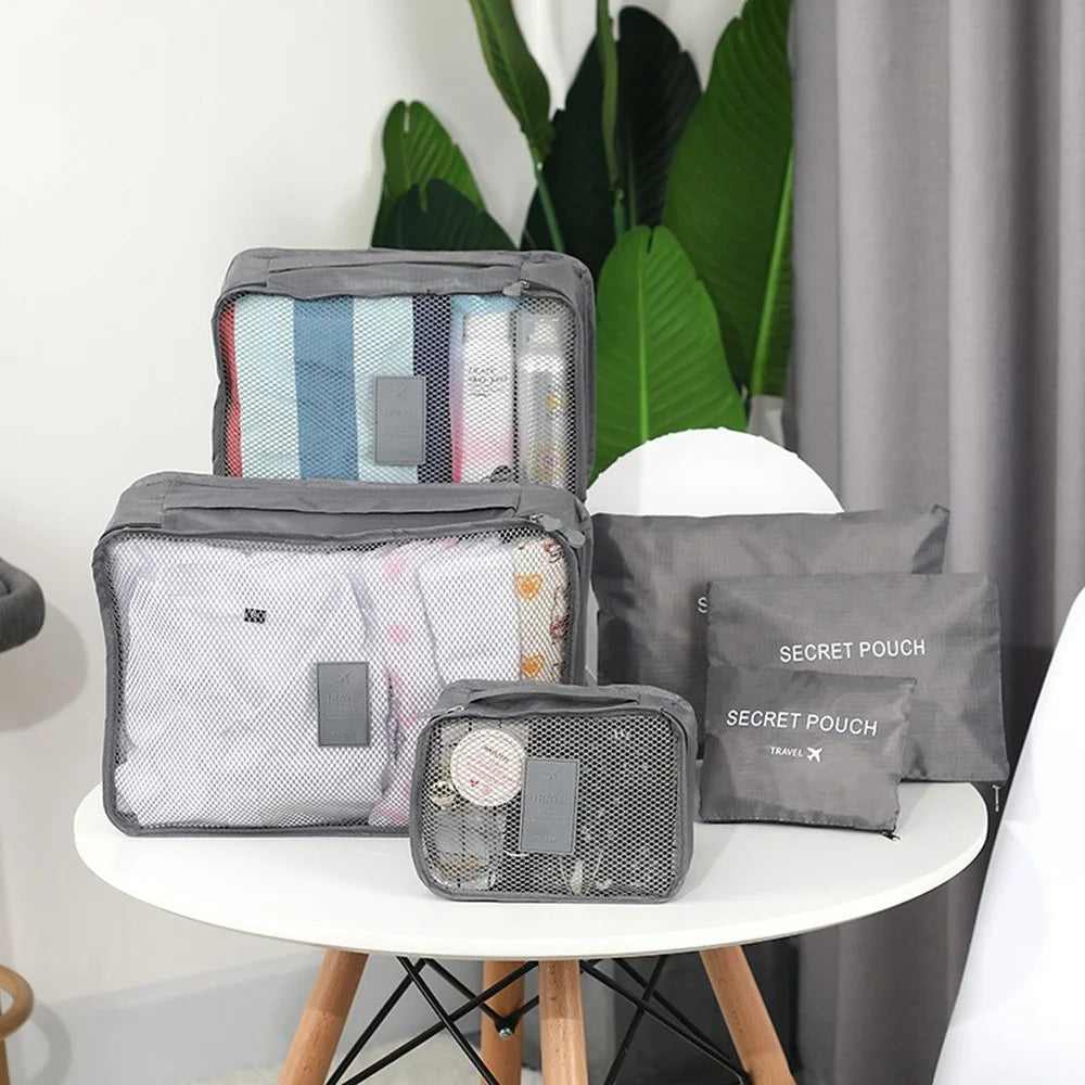 6Pcs / Set Travel Storage Bags Set Oxford Cloth Packing Cubes Mesh Bags for Luggage Organization - Wine Red - 3