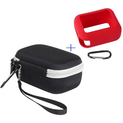 For JBL Go 4 Carrying Case Set Hard EVA Shell Storage Bag with Silicone Sleeve and Carabiner - Grey Interior / Red - 1