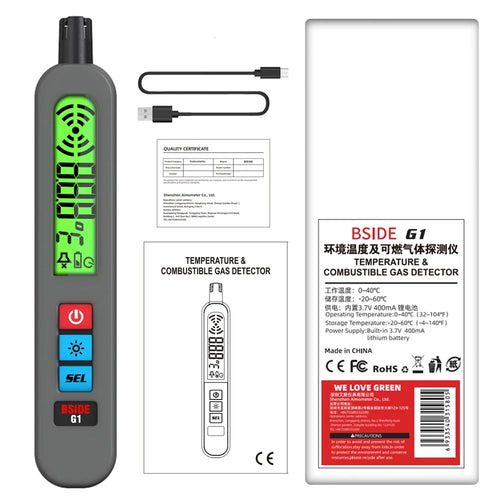 BSIDE G1 Portable Gas Detector Handheld 300-10000ppm Combustible Gas Leak Alarm Tester Monitor for Home - 1