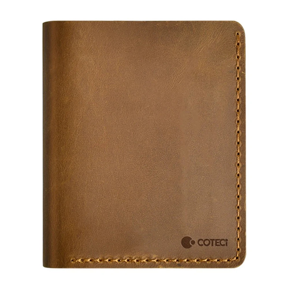 COTECI 14067 Genuine Cow Leather Vertical Wallet Card Holder Small Purse, 11.5x9.4cm - Brown - 1