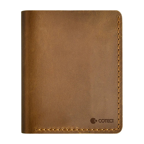 COTECI 14067 Genuine Cow Leather Vertical Wallet Card Holder Small Purse, 11.5x9.4cm - Brown - 1