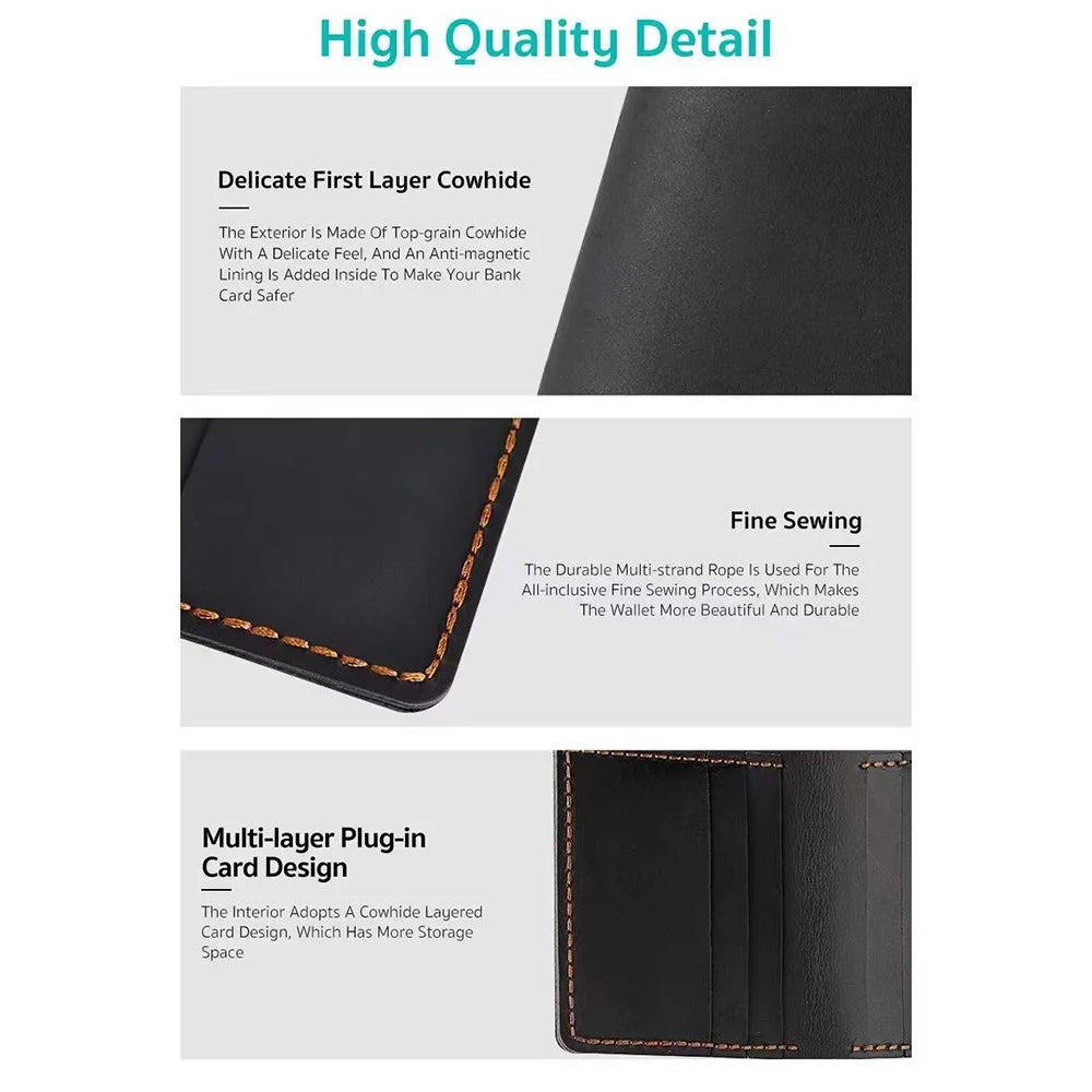 COTECI 14067 Genuine Cow Leather Vertical Wallet Card Holder Small Purse, 11.5x9.4cm - Brown - 5