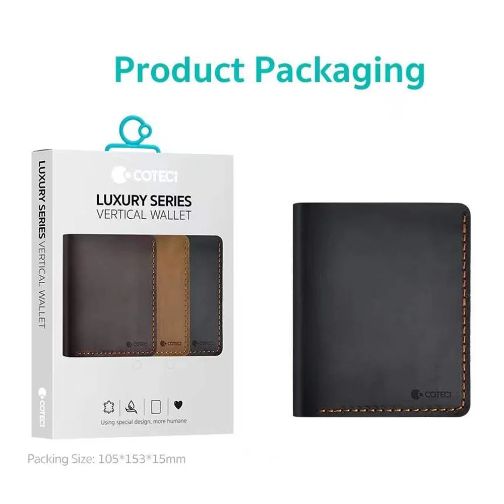 COTECI 14067 Genuine Cow Leather Vertical Wallet Card Holder Small Purse, 11.5x9.4cm - Brown - 7